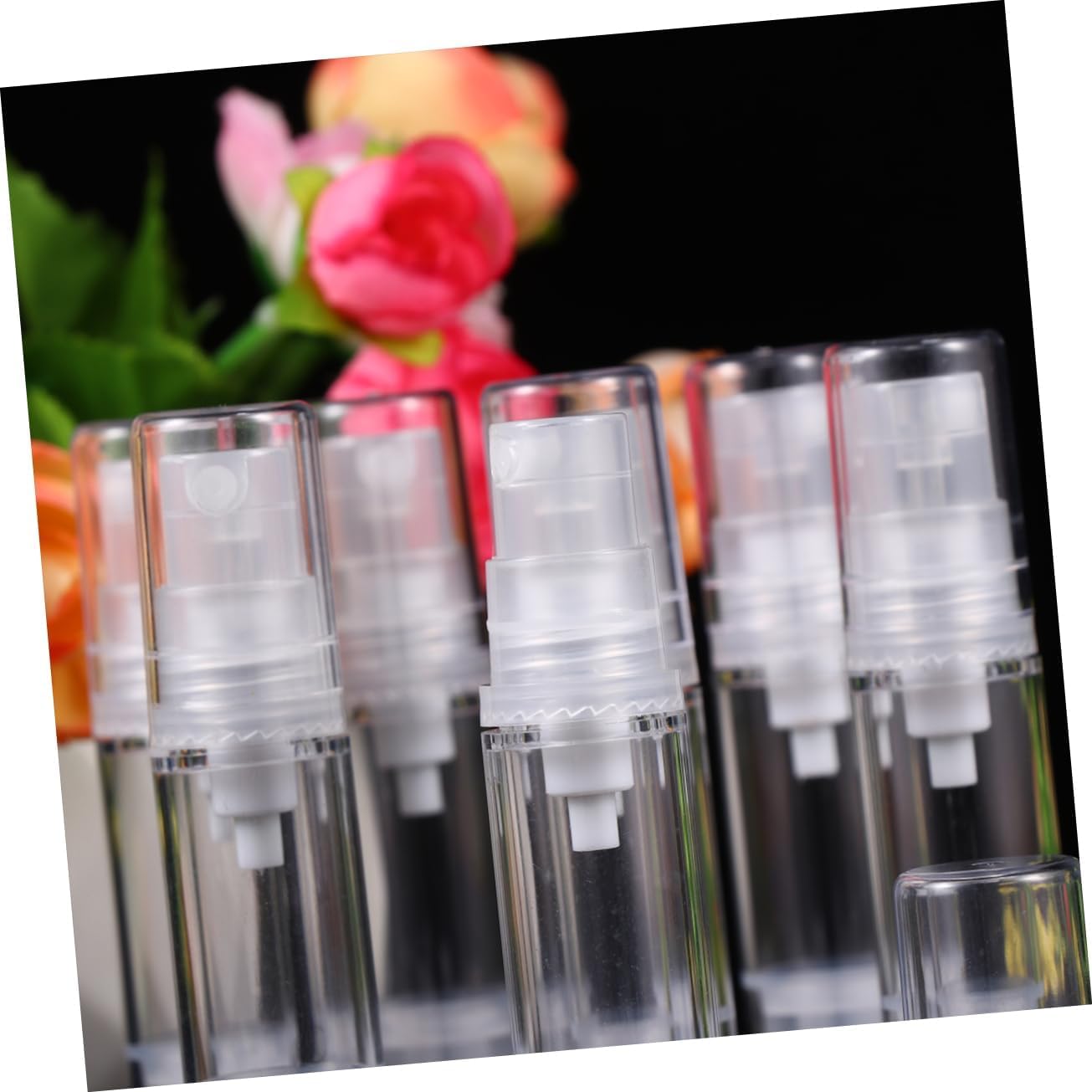 DECORNIJIA 12Pcs Refillable Spray Bottle Press Pump Bottle Transparent Travel Containers for Sunscreen Essential Oils Cleaning Products and Aromatherapy