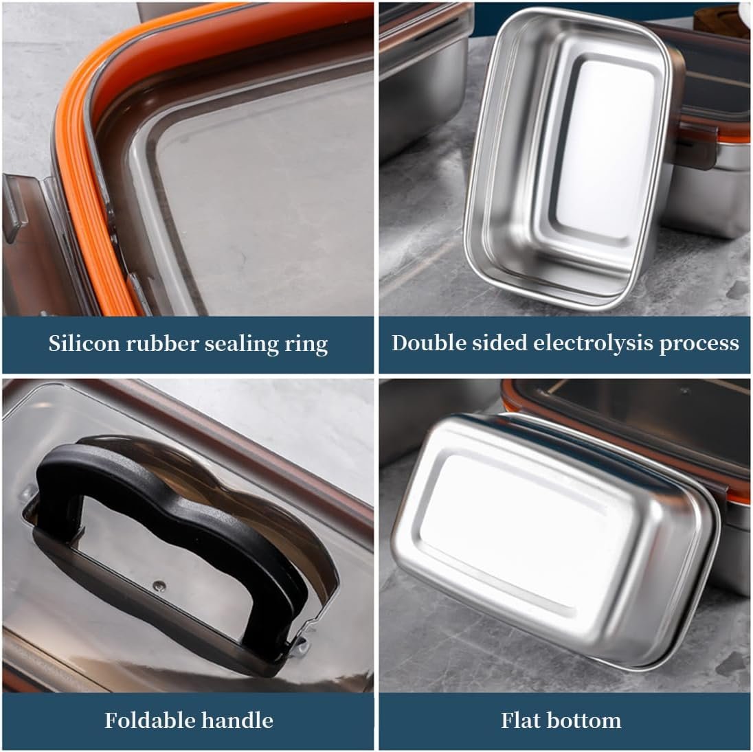 SYAMEET 4-Pack Food Storage Containers with Airtight Lids,Stainless Steel Bento Lunch Box, Leak-Proof Metal Food Storage Boxes for Kitchen, Fridge & Travel, 550ml/1100ml/1900ml/3500ml Sizes, BPA-Free