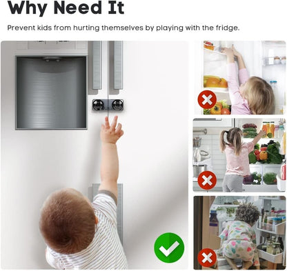 EUDEMON 2 Pack Childproof Refrigerator Lock, Baby Safety French Fridge Door Lock, Freezer Lock, Invisible Cabinet Cupboard Lock for Toddlers, Easy to Install, no Tools Need or Drill (Clear-Black)