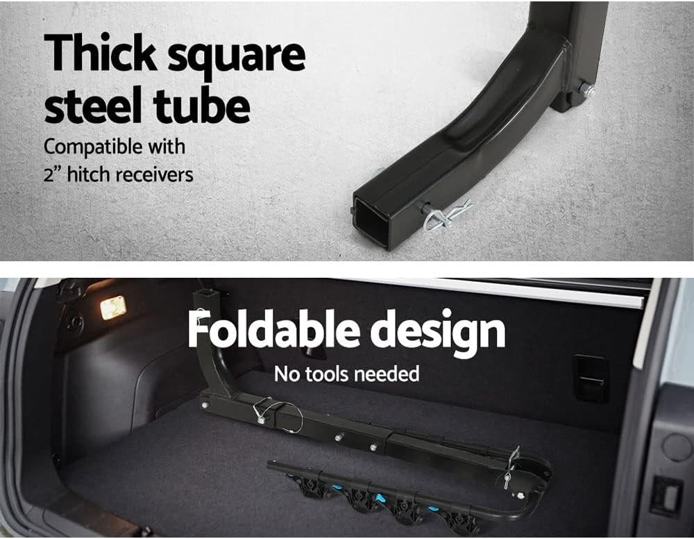 Giantz 4 Bike Carrier Rack, Tow Bar Bikes Boot Rear Racks Car Hitch Trunk Bicycle Carriers Automotive Sports Transporting Road Bicycles Caravan Organizers and Storage, Foldable Lock Black