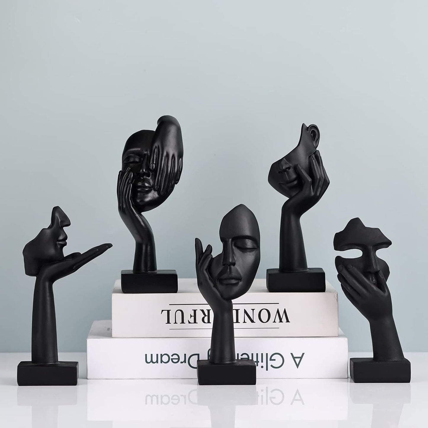 Black Home Decor Accent Art Woman Face Statue Collectible Statue for Modern Home Living Room Bookshelf Black Desk Decor 3 Pieces Set