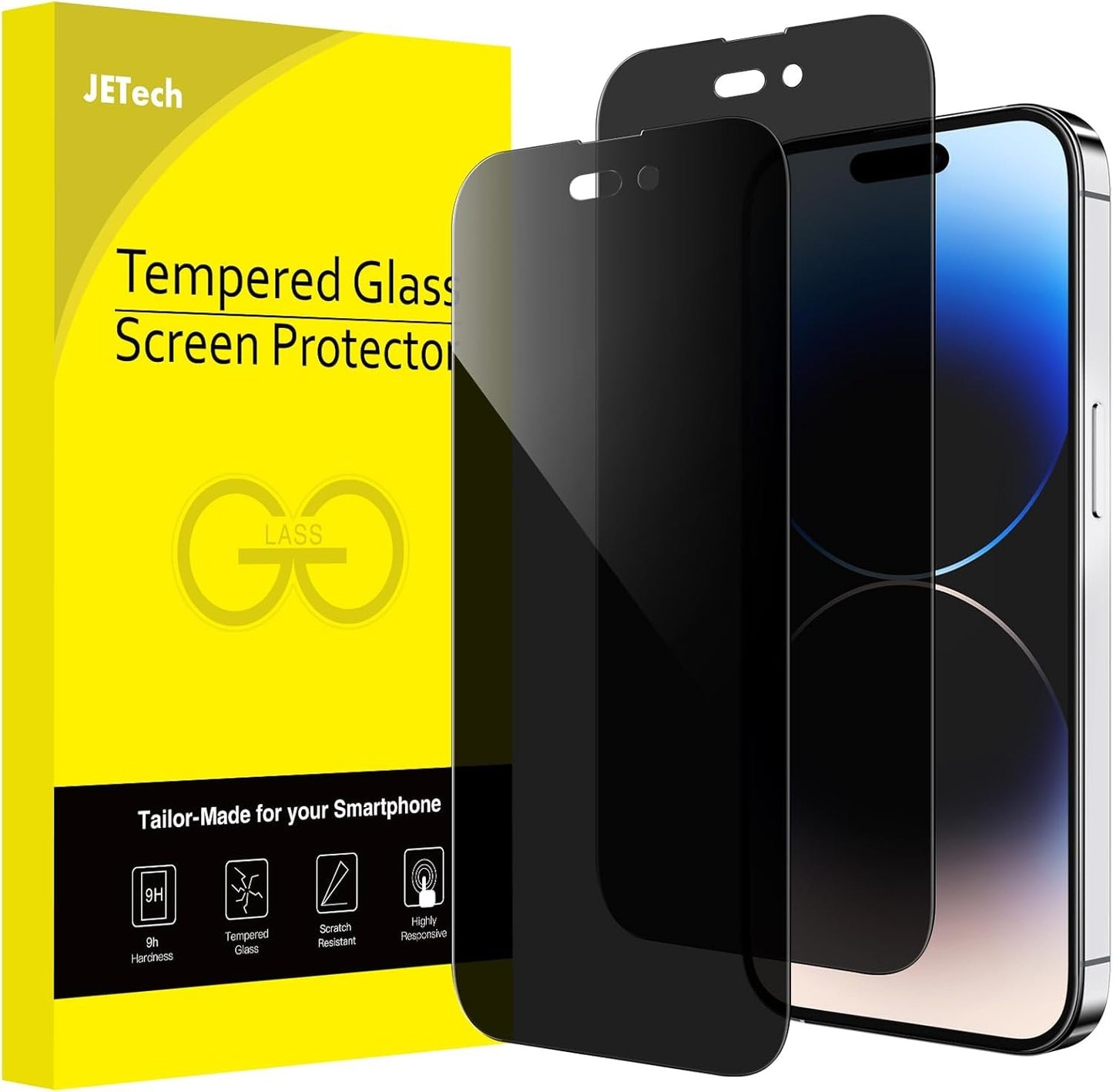 JETech Privacy Full Coverage Screen Protector for iPhone 14 Pro 6.1-Inch, Anti-Spy Tempered Glass Film, Edge to Edge Protection Case-Friendly, 2-Pack