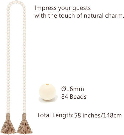 NAGUA 58” Wood Bead Garland Wall Hanging Decor Coffee Table Decor Farmhouse Beads Home Decor for Living Room, Shelf, Tiered Tray, Rustic Boho Decor Wall Hanging Accent