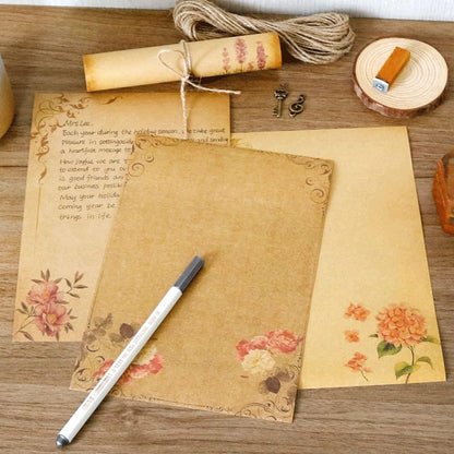 Stationery Paper, 64 Pcs Retro Kraft Paper Stationery, 8 Craft Design Styles, Suitable for Writing Letters, Copying, Invitations, Love Letters (8.26x5.7 Inch)