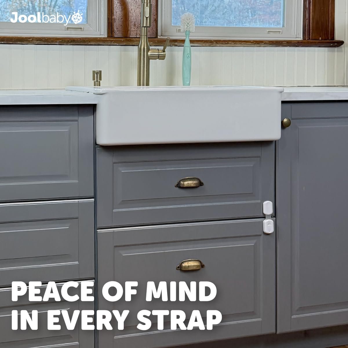 Child Safety Strap Locks (4 Pack) for Fridge, Cabinets, Drawers, Dishwasher, Toilet, 3M Adhesive No Drilling - by Jool Baby