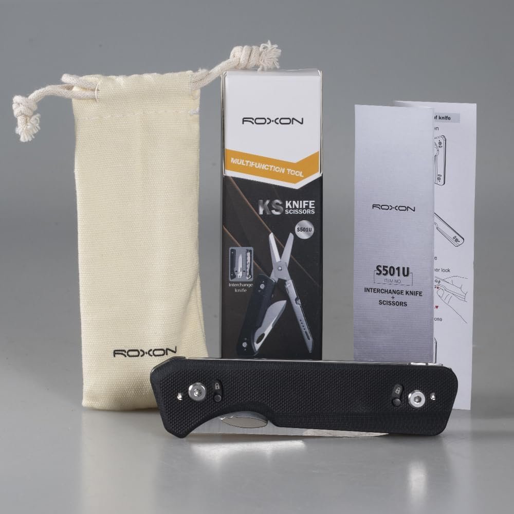 Roxon Folding Pocket Scissors 2 in 1 Must-Have at Home EDC Multi Tool with Belt Clip, Good for Housework, Rescue, Hunting, Survival, Fishing, Hiking, Camping