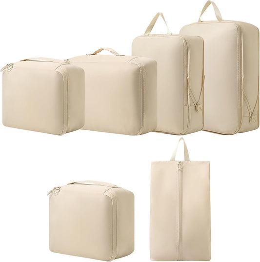 Set of 6 Packing Cubes Compression Design - Save Space in Luggage