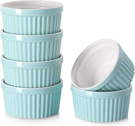 DOWAN 4 oz Ramekins - Ramekins for Creme Brulee Porcelain Ramekins Oven Safe, Classic Style Ramekins for Baking Souffle Ramekins Bowls, Set of 6, Blue