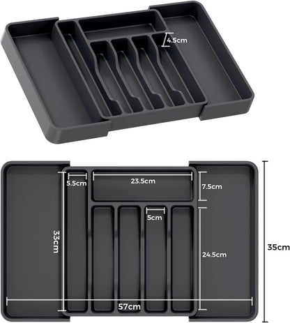 Silicone Cutlery Organizer for Kitchen, Expandable Utensil Drawer Organizer with Grooved for Flatware and Kitchen Utensils, Orange