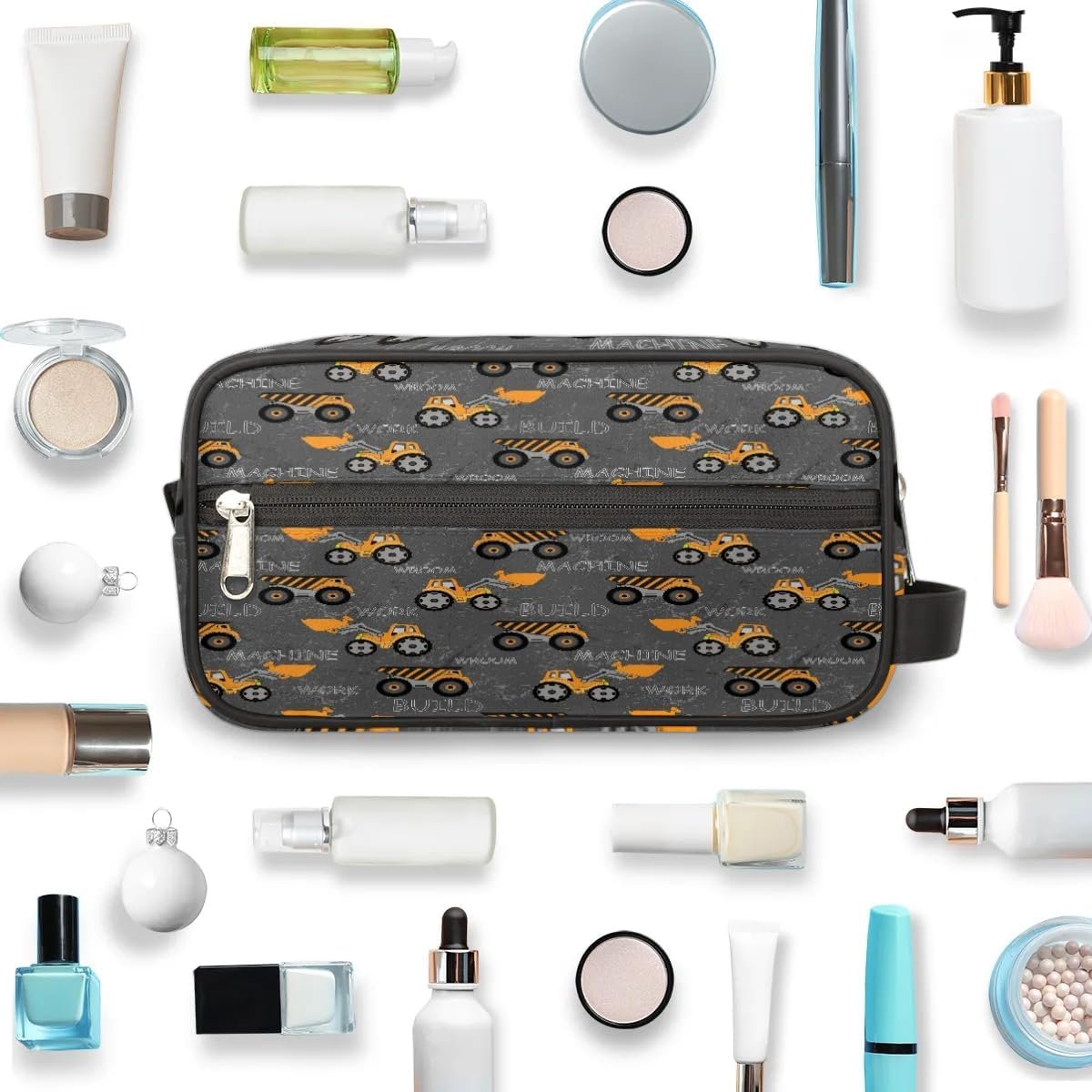 Truck Tractor Cars Hanging Toiletry Bag,Travel Hygiene Kits for Boys Mens,Waterproof Makeup Carry-on Bags,Cosmetic Bag,TSA Approved Shave Dopp Kit for Toiletries Shower Bathroom Accessories Gifts,