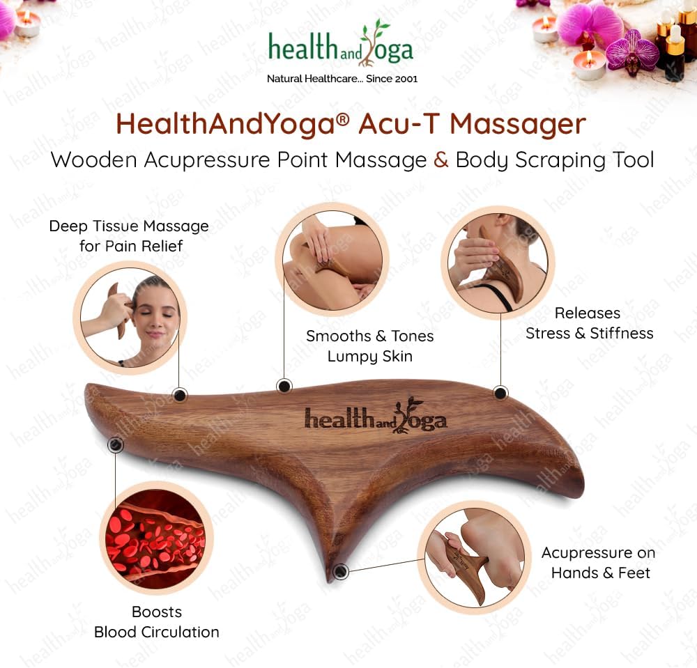 HealthAndYoga Reflexology Tools – Acu-T Triangle Wooden Massage Tool – Muscle Knot Remover, Point Relief Mini Massager, Manual Deep Tissue and Trigger Point Massager