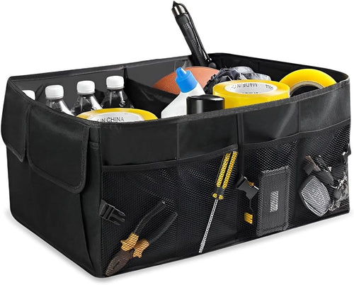JUSTTOP Car Trunk Organizer, Collapsible Multi-Compartment Auto Trunk Cargo Storage Box with Pockets, Large Capacity Waterproof Premium Oxford Organizer for Car Truck SUV