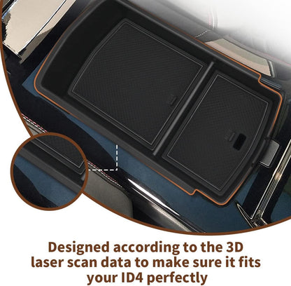 Muslogy for 2023 2024 2025 VW ID.4 ID6 Storage Box Organizer Center Console Tray Interior Accessories Compatible with Volkswagen ID4 ID.6 (2023+ Center Console Tray)