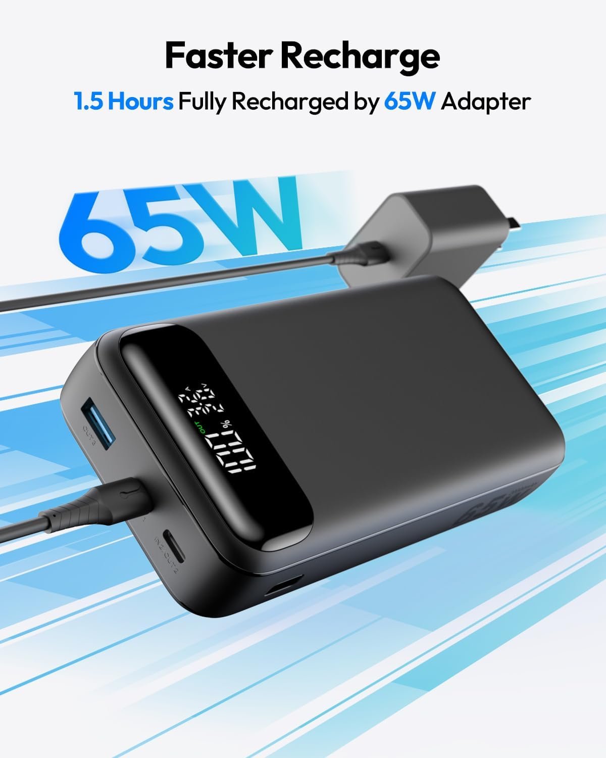 A ADDTOP Power Bank, 20000mAh 65W USB C Laptop Portable Charger, PD QC Fast Charging 3-Output External Battery Pack for MacBook, HP, Tablet, iPhone Series, Samsung, Computer, Steam Deck and More