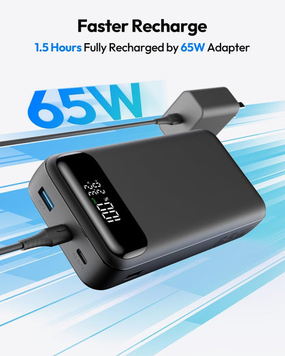A ADDTOP Power Bank, 20000mAh 65W USB C Laptop Portable Charger, PD QC Fast Charging 3-Output External Battery Pack for MacBook, HP, Tablet, iPhone Series, Samsung, Computer, Steam Deck and More