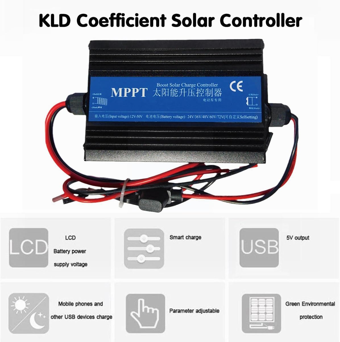 RESFNSE MPPT Boost Solar Charge Controller Charger 300W Car Battery Charging Voltage Regulator Charger Regulator 24/36/48/60/72V Easy Install Easy to Use