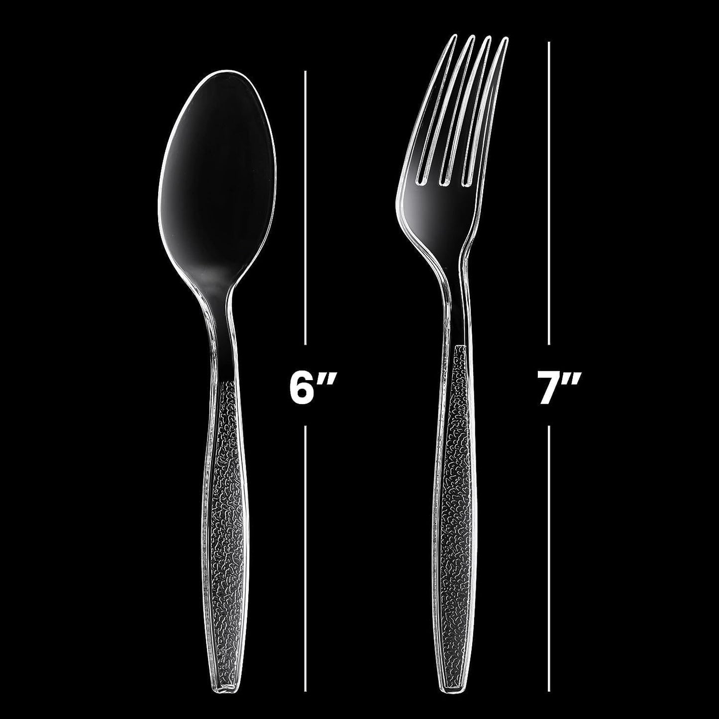 POLCANUR Clear Plastic Cutlery Set,(Bulk Pack 200 Pcs) Plastic Utensils Heavy Duty,100 Plastic Forks and 100 Spoons, Sets for Party,Gathering,Dinners,Take-Out,Catering,Picnic,Food Services