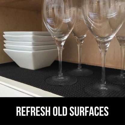 GORILLA GRIP Drawer and Shelf Liner, Strong Grip, Non Adhesive Easiest Install Mat, 17.5 in x 20 FT, Durable Organization Liners, Kitchen Cabinets Drawers Cupboards, Bathroom Storage Shelves, Black