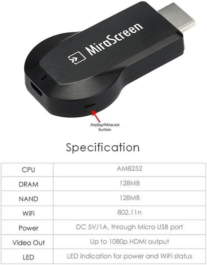SmartSee MiraScreen Wireless Display Adapter Dongle 1080P HD Screen Mirroring Media Player TV Stick for Tablet Smartphone Compatible with Miracast Airplay DLNA