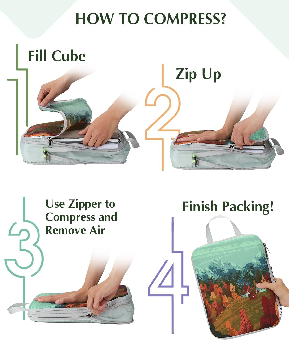 Gonex 4 Piece Set Portable Storage Suitcase Storage Bags for Clothing Cosmetics Expandable Cubes Packing Cube Set Travel Organizer