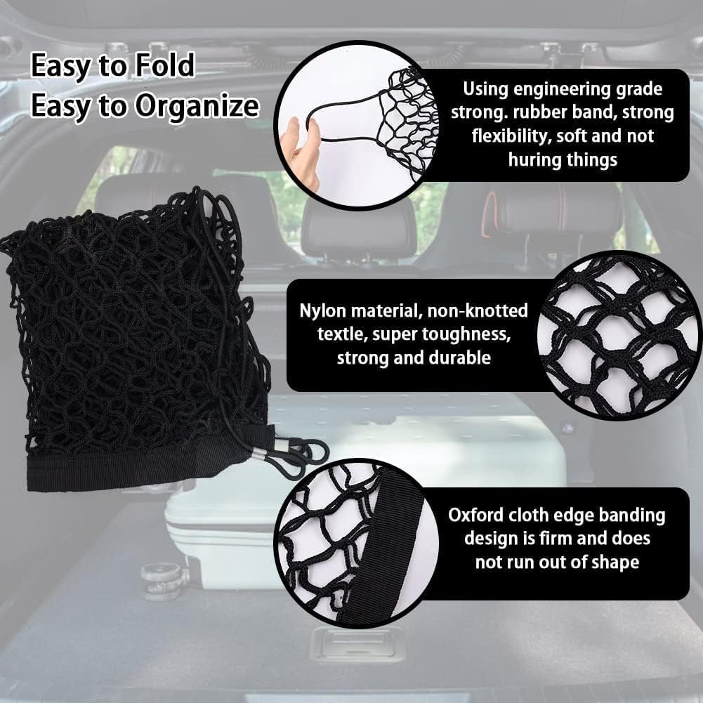 zxbaers Car Rear Cargo Net (35.4"x15.8"), Envelope Style Elastic Trunk Net Organizer Heavy Duty Stretchable Nylon Storage Net Mesh with Hooks for Car, SUV, Vehicle