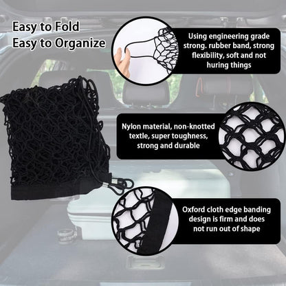 zxbaers Car Rear Cargo Net (35.4"x15.8"), Envelope Style Elastic Trunk Net Organizer Heavy Duty Stretchable Nylon Storage Net Mesh with Hooks for Car, SUV, Vehicle