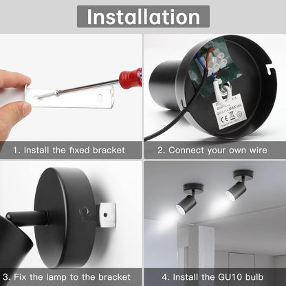 TaFiCo GU10 Ceiling Spotlight LED 2 x 1 Bulb - Ceiling Light Spotlight Black Swivelling - Wall Spot Indoor for Kitchen Living Room Bedroom Hallway (Bulb Not Included)