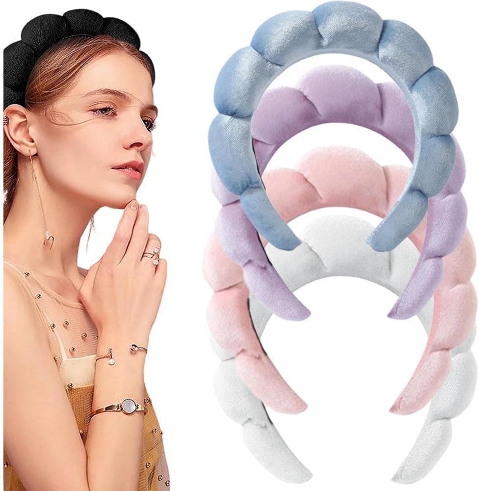 Spa Headbands for Washing Face, 2 Pack Skincare Headbands, Puffy Makeup Headbands, Soft Get Ready Hairband, Makeup Removals, Hair Holder Accessory for Women Girls