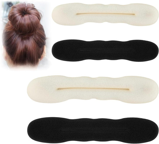 Set of 4 Sponge Bun Maker - Lightweight Tools for Fast and Sophisticated Hairstyles - Easy to Use Without Hairpins or Ribbons - Ideal for Weddings, Parties and Daily Use (Black, White)