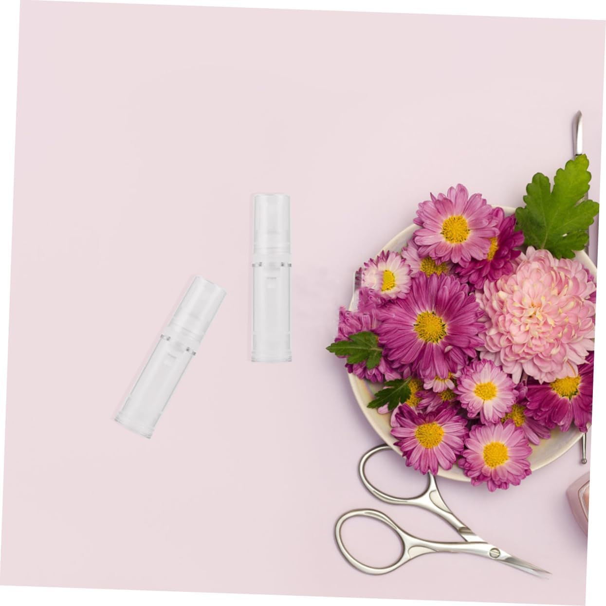 DECORNIJIA 12Pcs Refillable Spray Bottle Press Pump Bottle Transparent Travel Containers for Sunscreen Essential Oils Cleaning Products and Aromatherapy