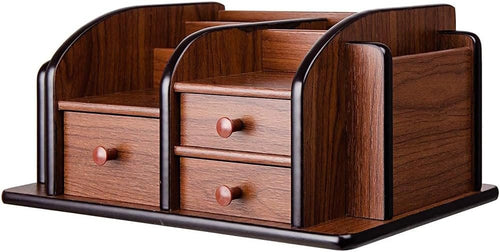 Brown Wooden Desktop Organizer,Wood Office Desk Organizer,Pencil Storage Rack,Large Capacity Drawer,Brown Desktop Accessories,for Kitchen,Desk,Classroom, O0ffice,Daily Storage