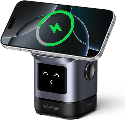UGREEN Uno Qi2 Certified 15W Wireless Charger Stand, 2 in 1 Fast Charge Charging Station Compatible with Magsafe Charger Stand for iPhone 16, 15, 14Series, AirPods 2/3/Pro (No AC Adapter)
