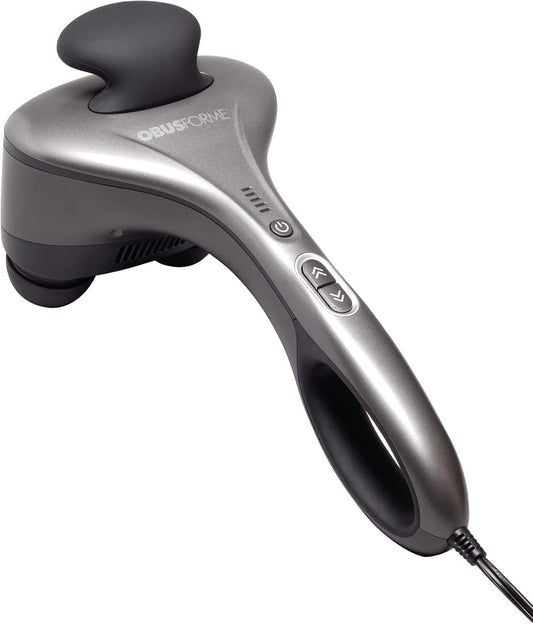 Obusforme Professional Grade Percussion Back Massager | Handheld Deep Tissue Massager | Dual Massage Nodes | Five Massage Intensity Options | Ergonomic Front Grip & Non-Slip Handle | Quiet Operation