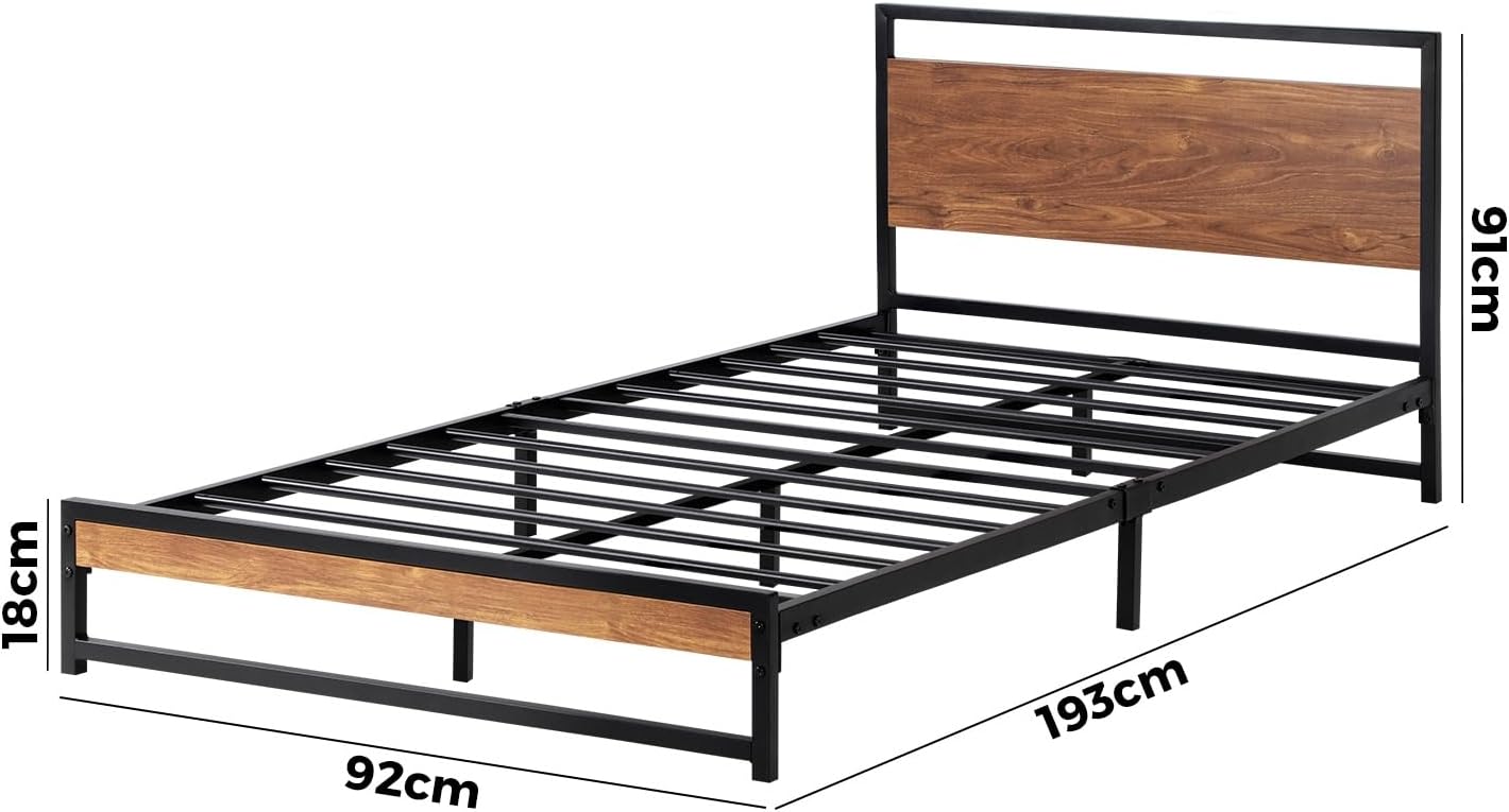 Oikiture Single Bed Frame with MDF Board and Metal Tube Bed Base Home Bedroom Furniture