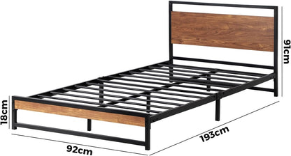 Oikiture Single Bed Frame with MDF Board and Metal Tube Bed Base Home Bedroom Furniture