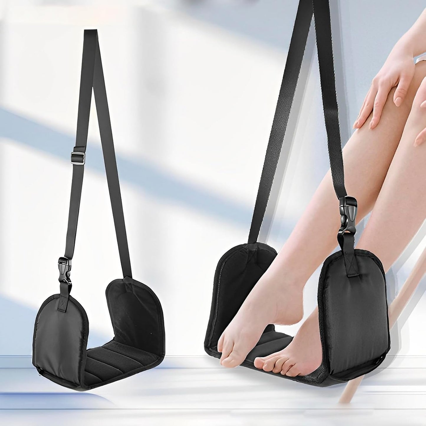 Airplane Footrest Adjustable Hanging Footrest Hammock Portable Plane Leg Rest Foldable Memory Foam Plane Foot Hammock Office Footrests for Airplane Travel Flight Train Office Fulasun