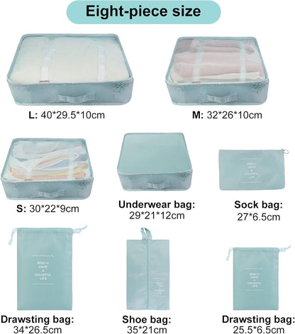 8 Pcs Suitcase Organizer, Multifunctional Waterproof Travel Suitcase Organizer Suitcase Organizer Shoe Bag Cosmetic Bag Organization System for Vacation, Travel