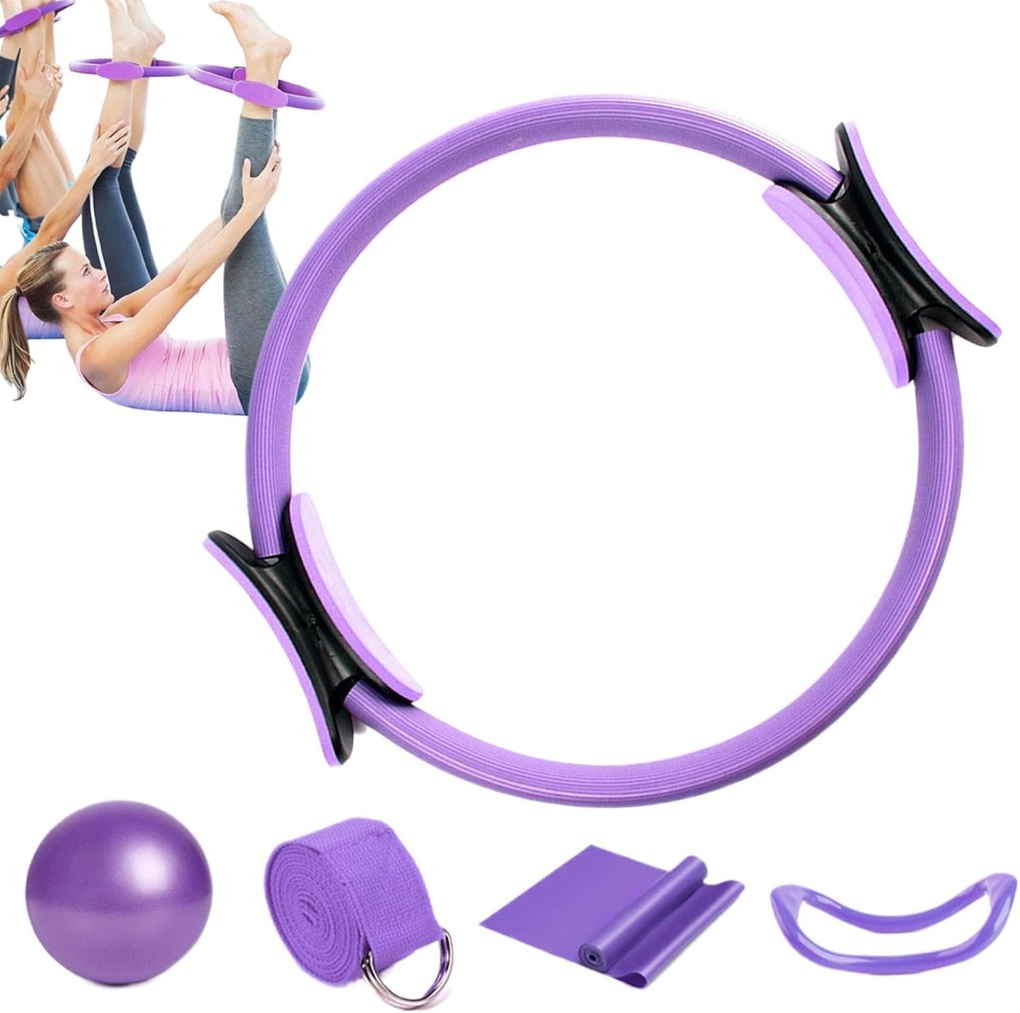 Pilates Ring and Ball Set - Pilates Ring Yoga Ball Resistance Bands,5X Workout Equipment, Home Gym Accessories, Stretching Belt Yoga Bands for Women