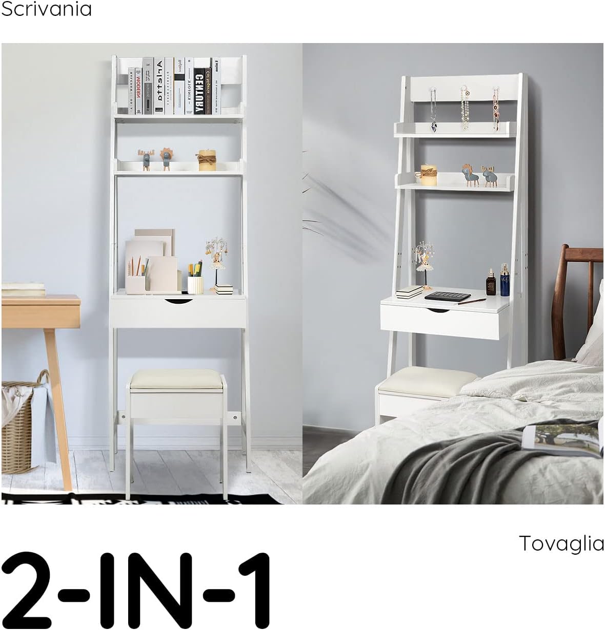 DREAMADE Dressing Table for Bedroom, Makeup Cabinet, Dressing Table with Mirror, 60 x 40 x 180 cm, White