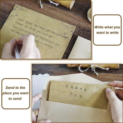 Modixun 96pcs Vintage Paper and Envelopes, Retro Kraft Writing Stationery Paper and Envelopes, Include Antique 32 Papers, 16 Envelopes, 16 Ropes, 16 Pendants, 16 Stickers