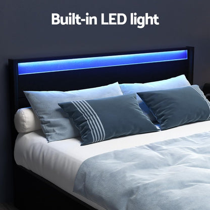 Artiss Bed Frame Double Size LED with 4 Storage Drawers Mattress Base Black Dunn