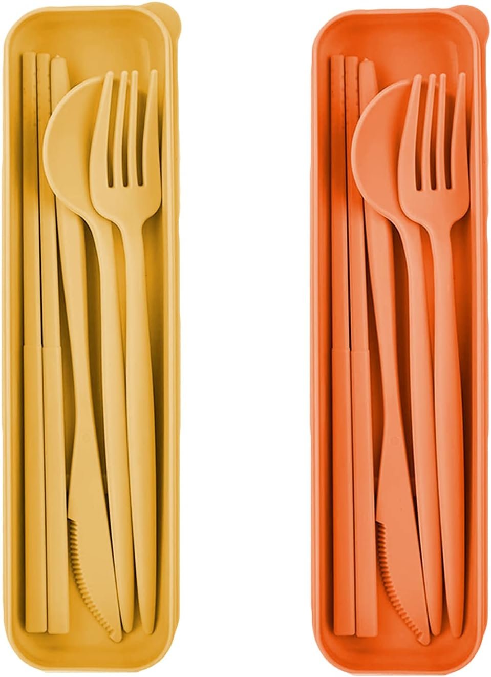 Wheat Straw Cutlery Set - 2 Portable Travel Utensil Sets With Spoon, Fork, Knife and Case - Reusable, Color A