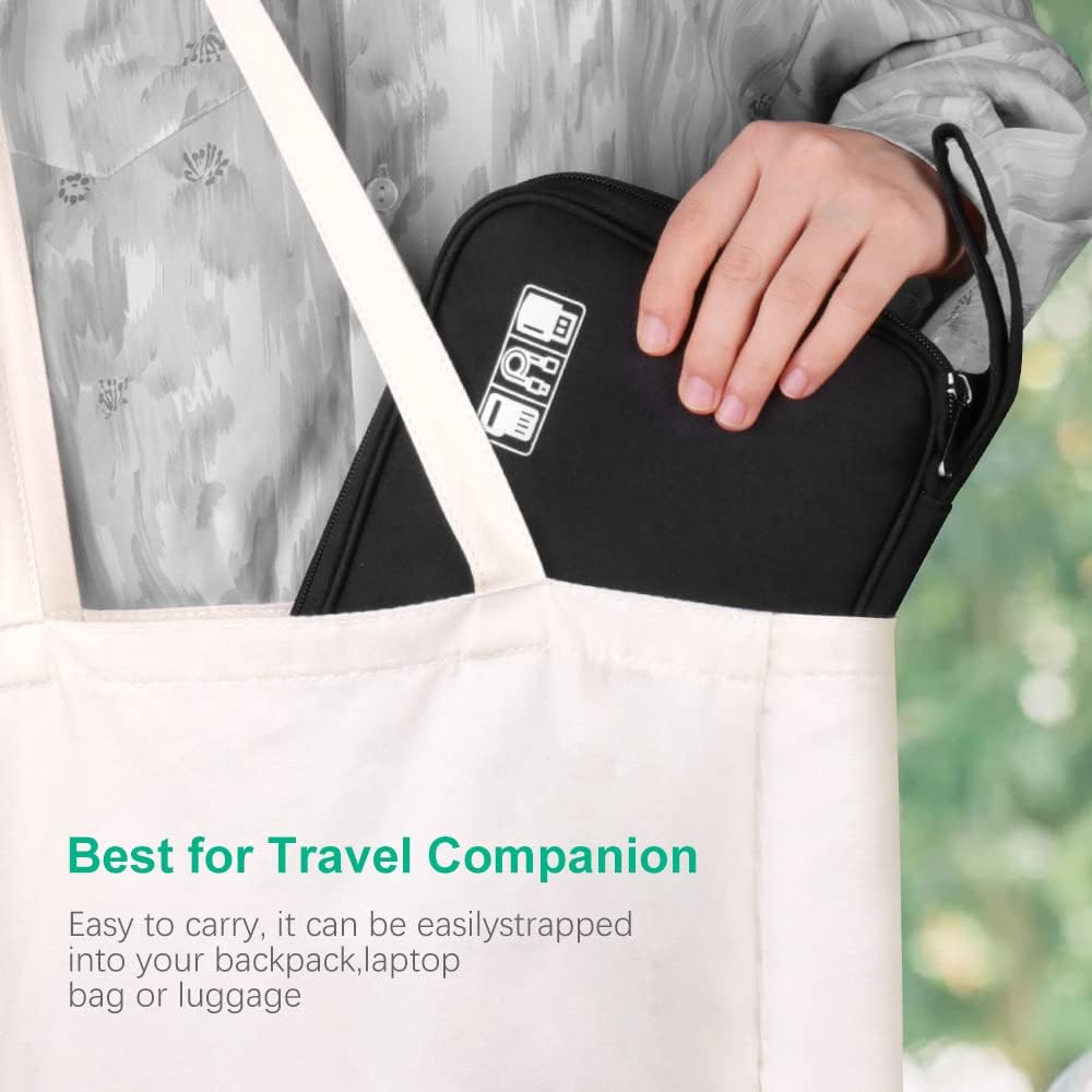 Electronic Accessories Organizer Bag, Universal Travel Bag for USB Cable, SD Card, Charger, Hard Disk (Black), Black, Modern