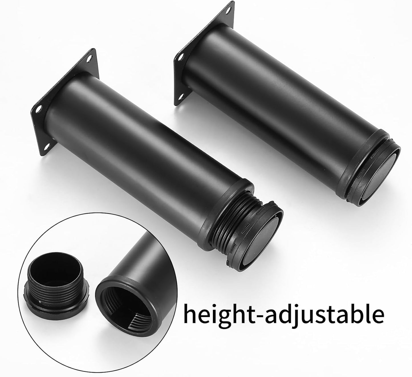 bayidun 4pcs Stainless Steel Furniture Feet, Metal Table Legs, 10mm Height Adjustable Cabinet Feet for Sofa Beds, Cabinets, Worktops, Tables (Black, 50X200MM)