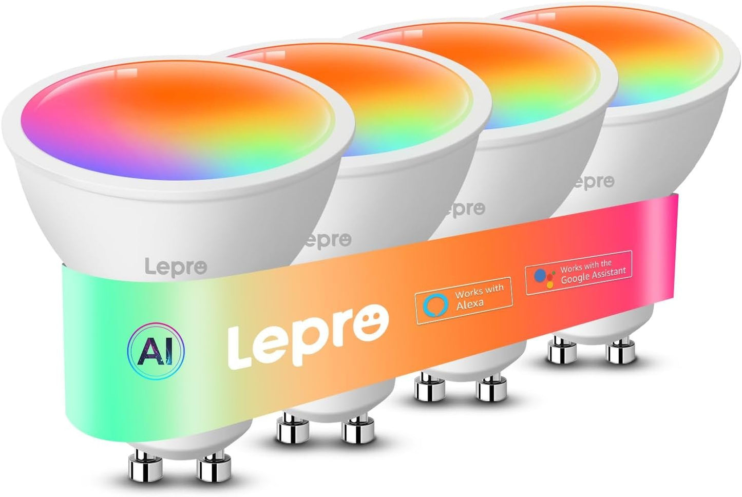 Lepro BG1 GU10 LED Bulbs, Smart Light Bulb RGBCW Dimmable Color Changing, Compatible with Alexa & Google Assistant, AI Voice Control via App, Music Sync, 2.4G WiFi Only, 4 Pack