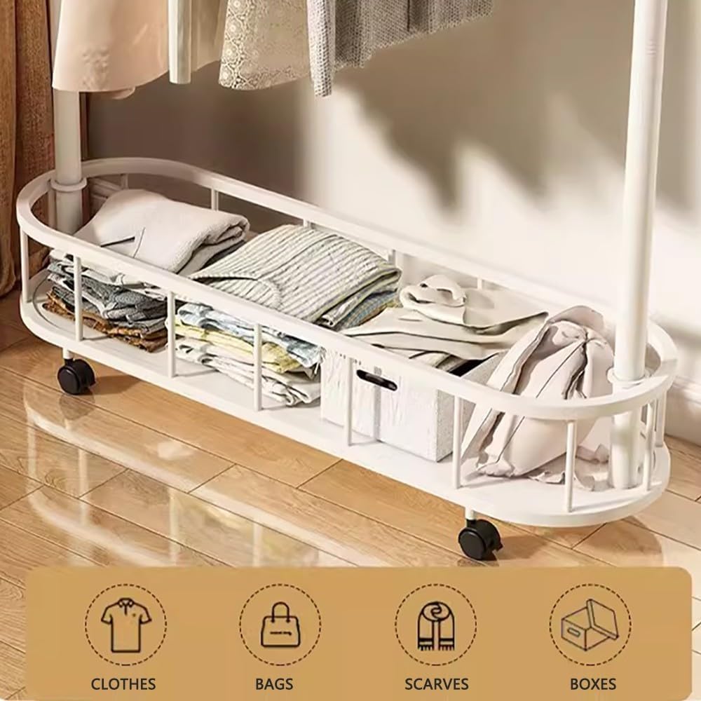 Generico Appendiabiti Mobile Industriale con Ganci e Cestino portaoggetti - Appendiabiti Moderno per Camera da Letto e Ingresso - Elegante Appendiabiti su Ruote (60/80/100 cm x 30 cm x 174 cm)