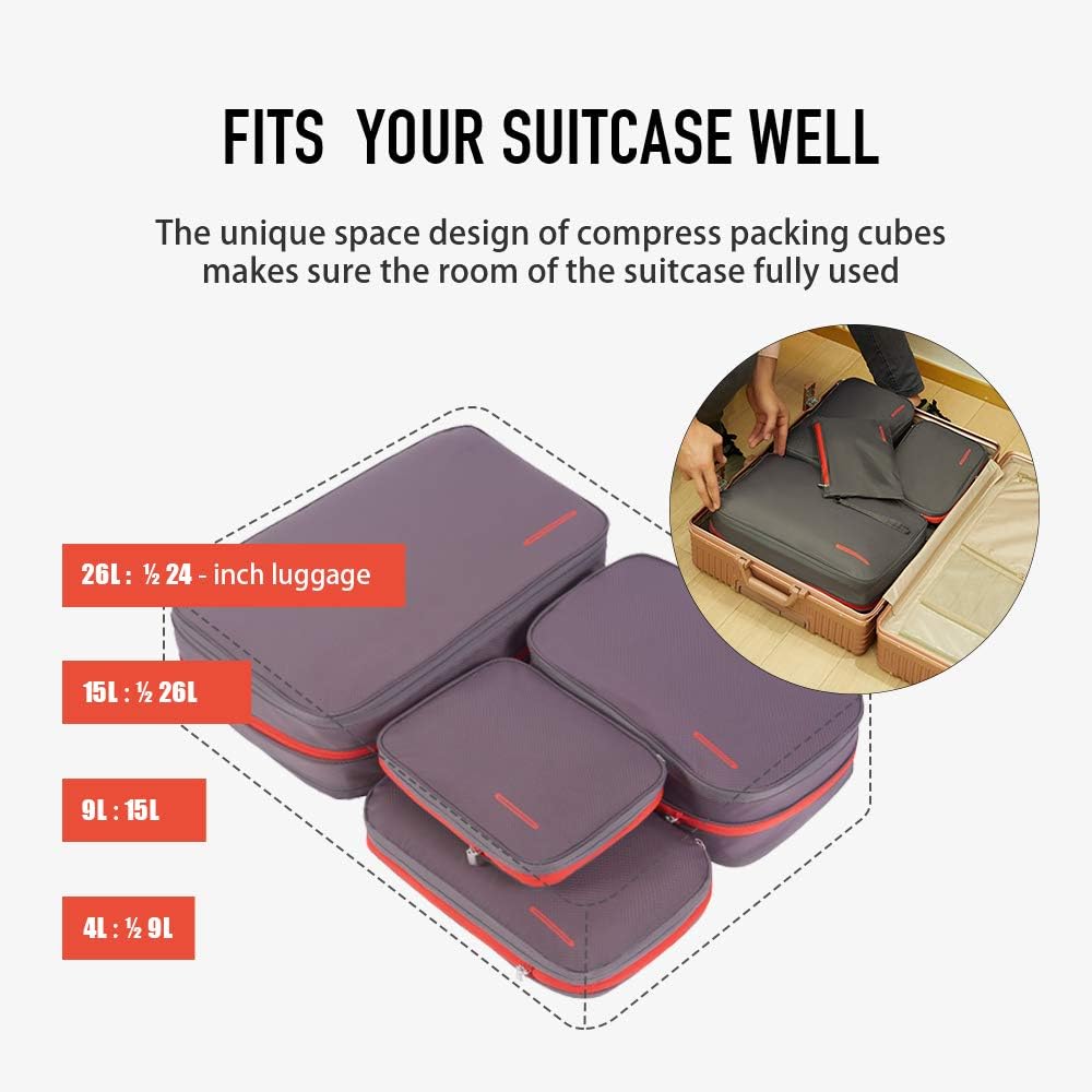 Bee Nesting Small Waterproof Compression Packing Cubes 4L, Mini Travel Packing Organizers for Backpacking Carry on, Expandable Storage Bags for Bras, Socks, Underwear, Dark Blue