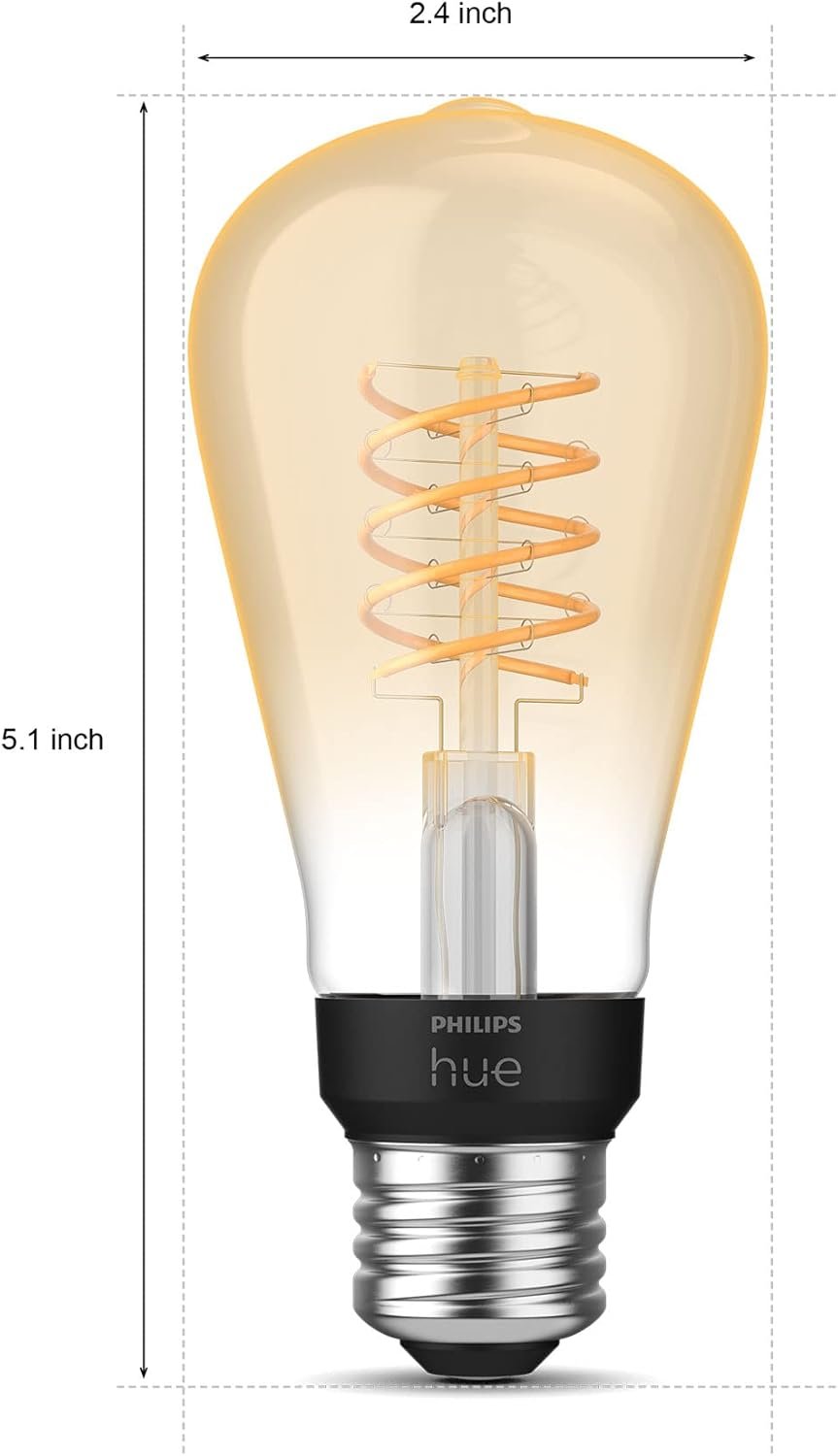Philips Hue Smart 60W ST19 Filament LED Bulb - Soft Warm White Light - 2 Pack - 550LM - E26 - Indoor - Control with Hue App - Compatible with Alexa, Google Assistant and Apple Homekit.