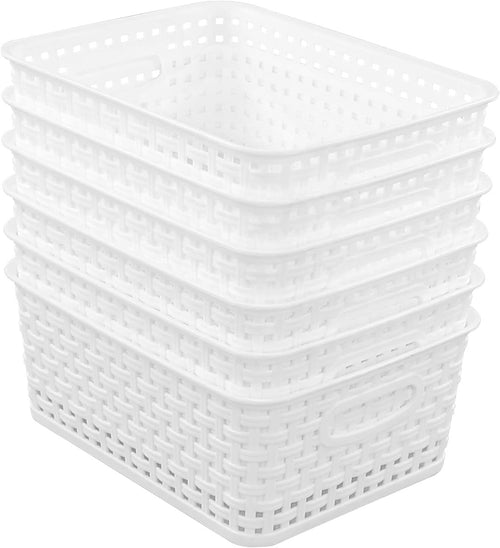 Sandmovie White Rectangle Plastic Storage Baskets, 6 Packs