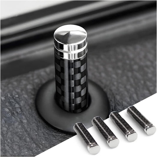 4PCS Car Door Lock Knobs, Carbon Fiber Auto Door Lock Pin Cover, Interior Vehicle Door Pull Pins, Door Bolt Decorative Modification Cover, Car Decor Accessories Universal for SUV, Truck, Van (Black)